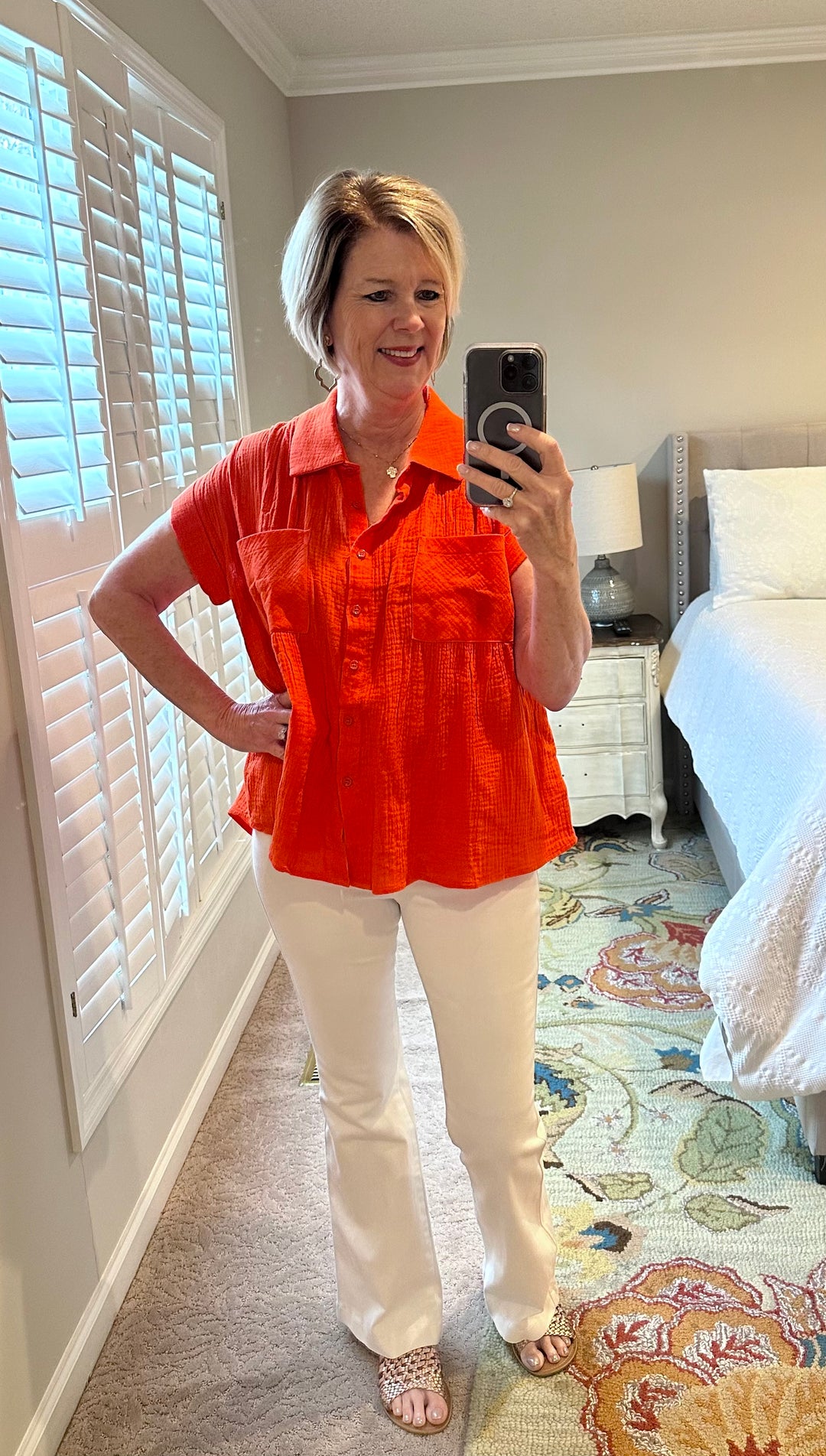 Pleat Pintuck hi low shirt-orange