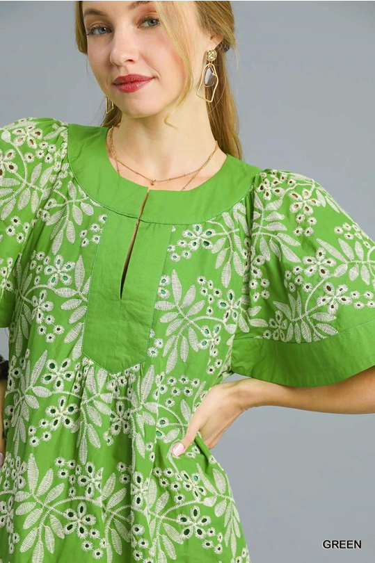 Floral Eyelet Short Sleeve Mini Dress