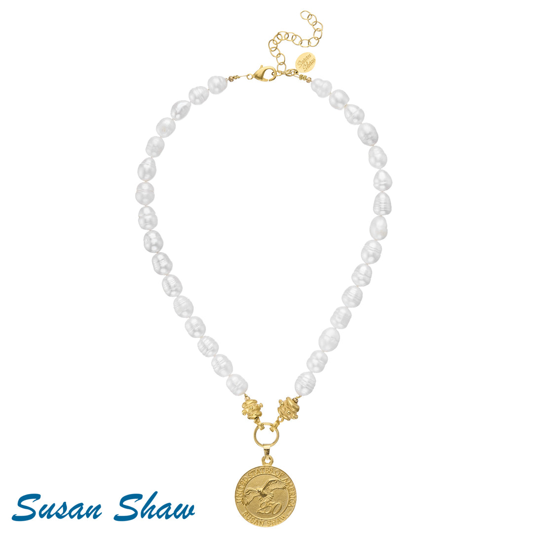 USA 250 Coin On Pearl Necklace