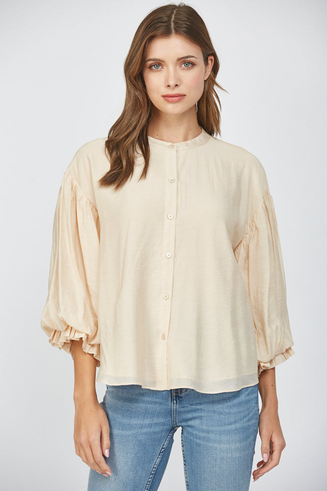 The Harper – Satin Button Front Blouse - Champagne