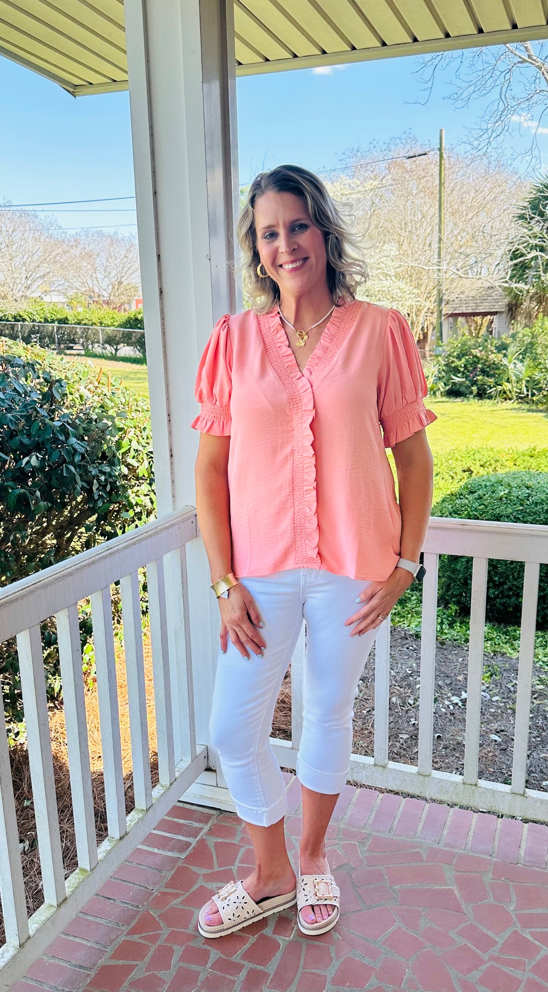 Solid Smocking Top- Peach