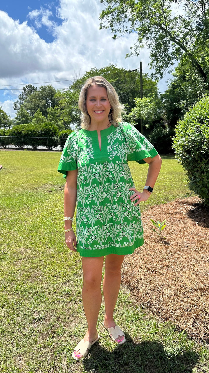 Floral Eyelet Short Sleeve Mini Dress
