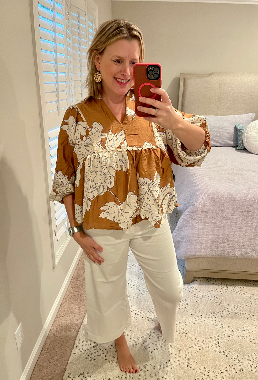 Camel and ivory large floral top