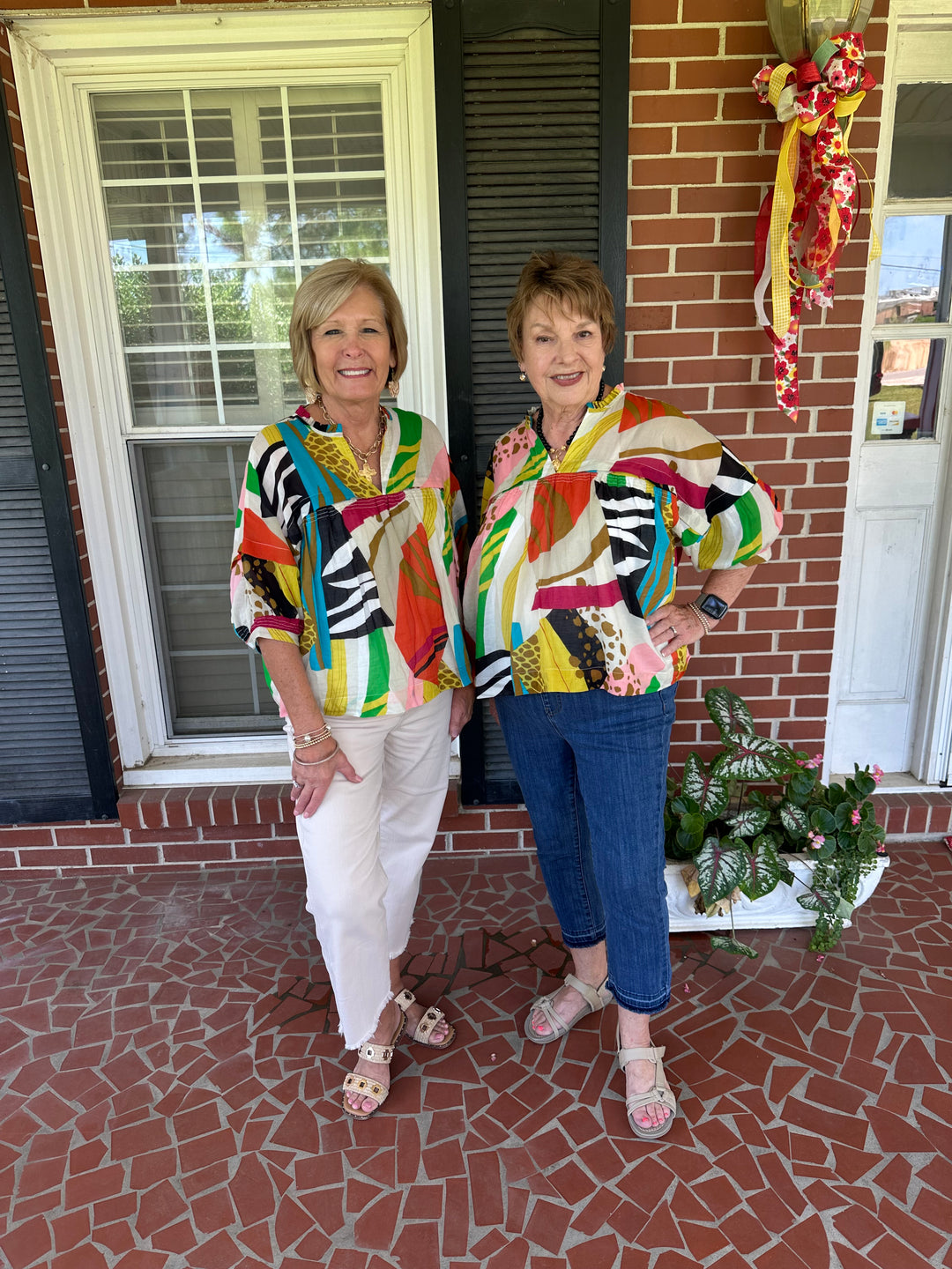 The Sienna – Abstract Print Split Neck Blouse