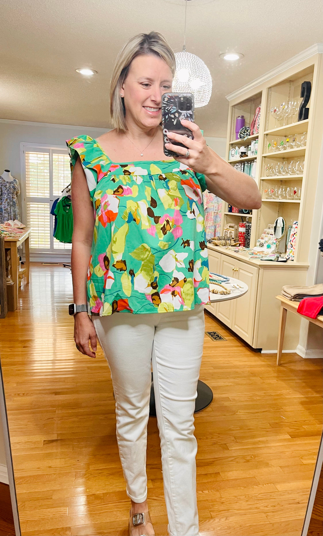 Green tropical sleeveless top