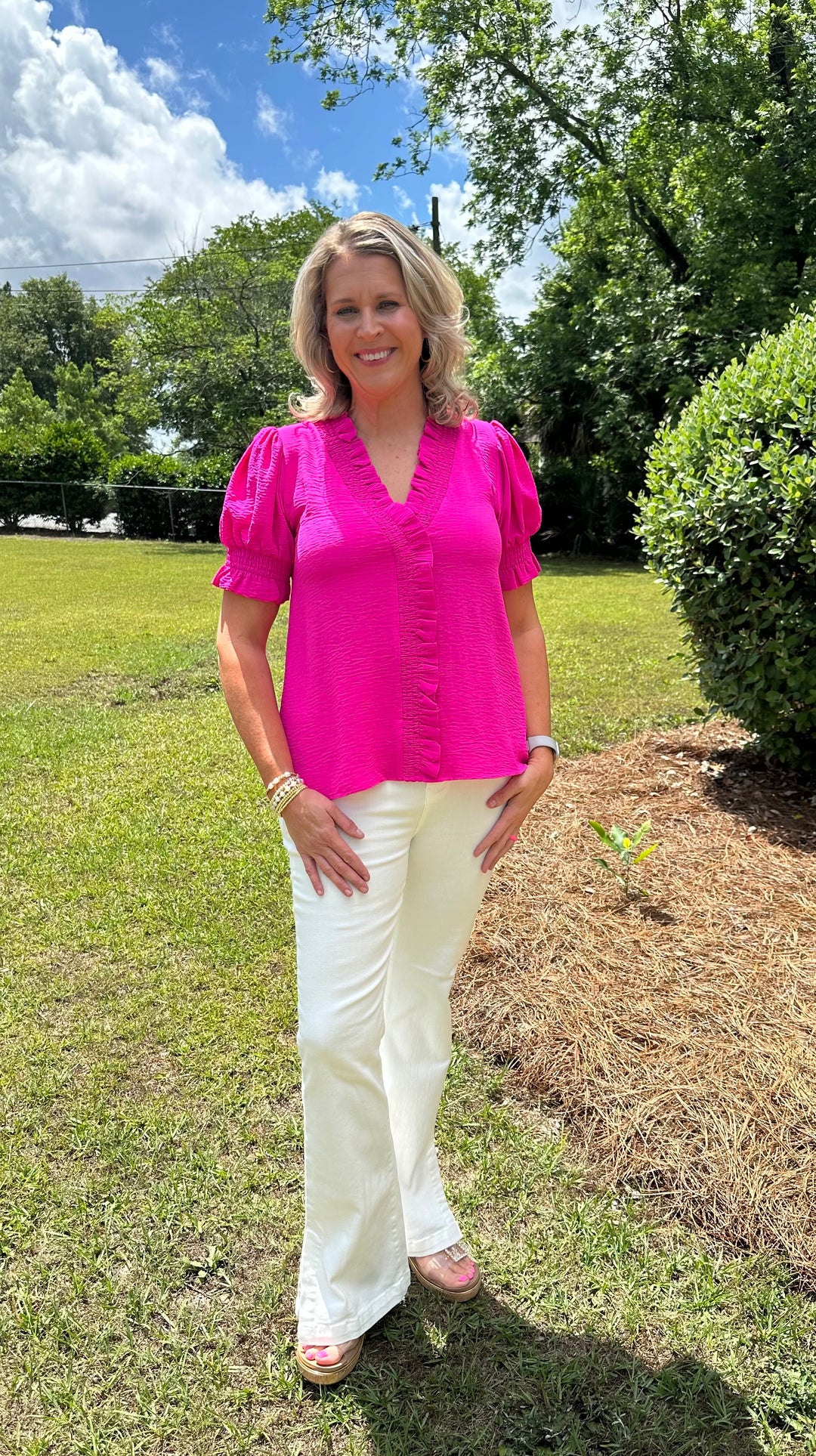 Solid Smocking Top- Hot Pink
