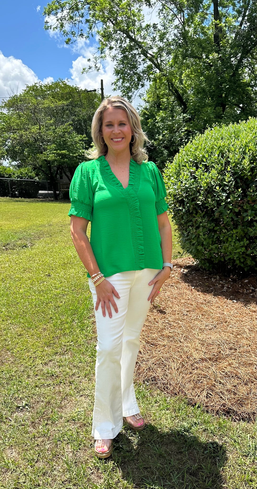 Solid Smocking Top- Green