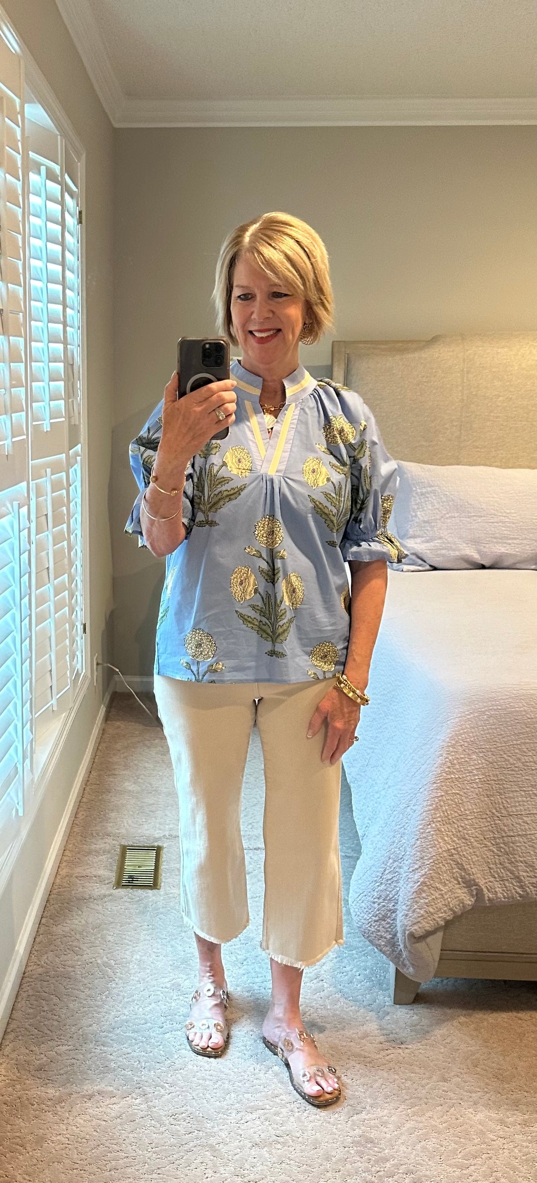 Collared V Neck Top- Periwinkle Mix