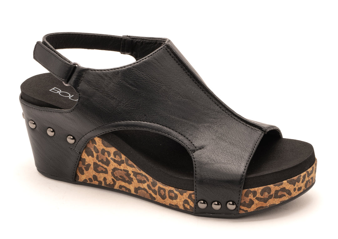 Carley Black Smooth with Leopard Wedge