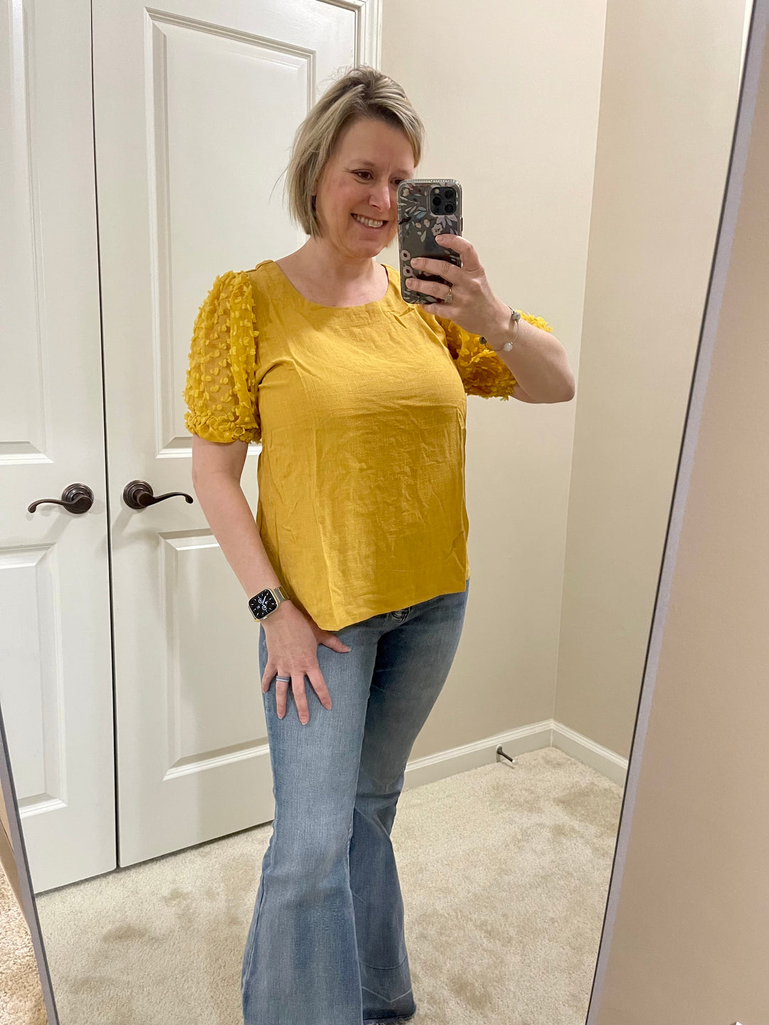 Solid top with puff sleeves -honey