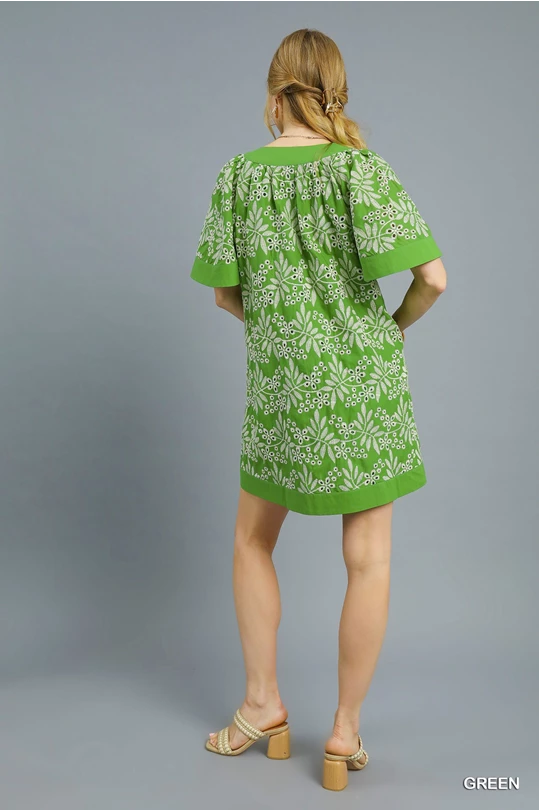Floral Eyelet Short Sleeve Mini Dress