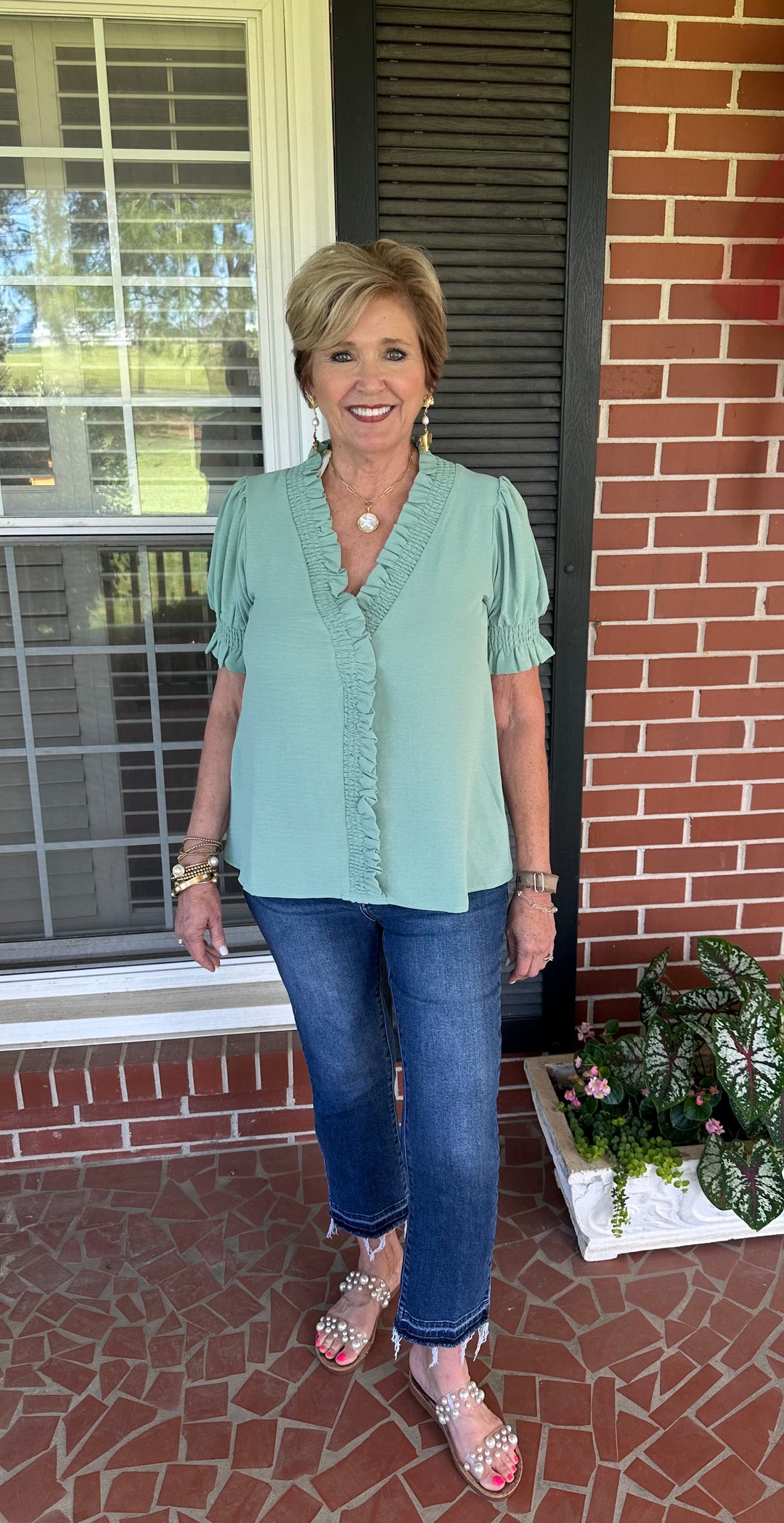 Solid Smocking Top- Mint