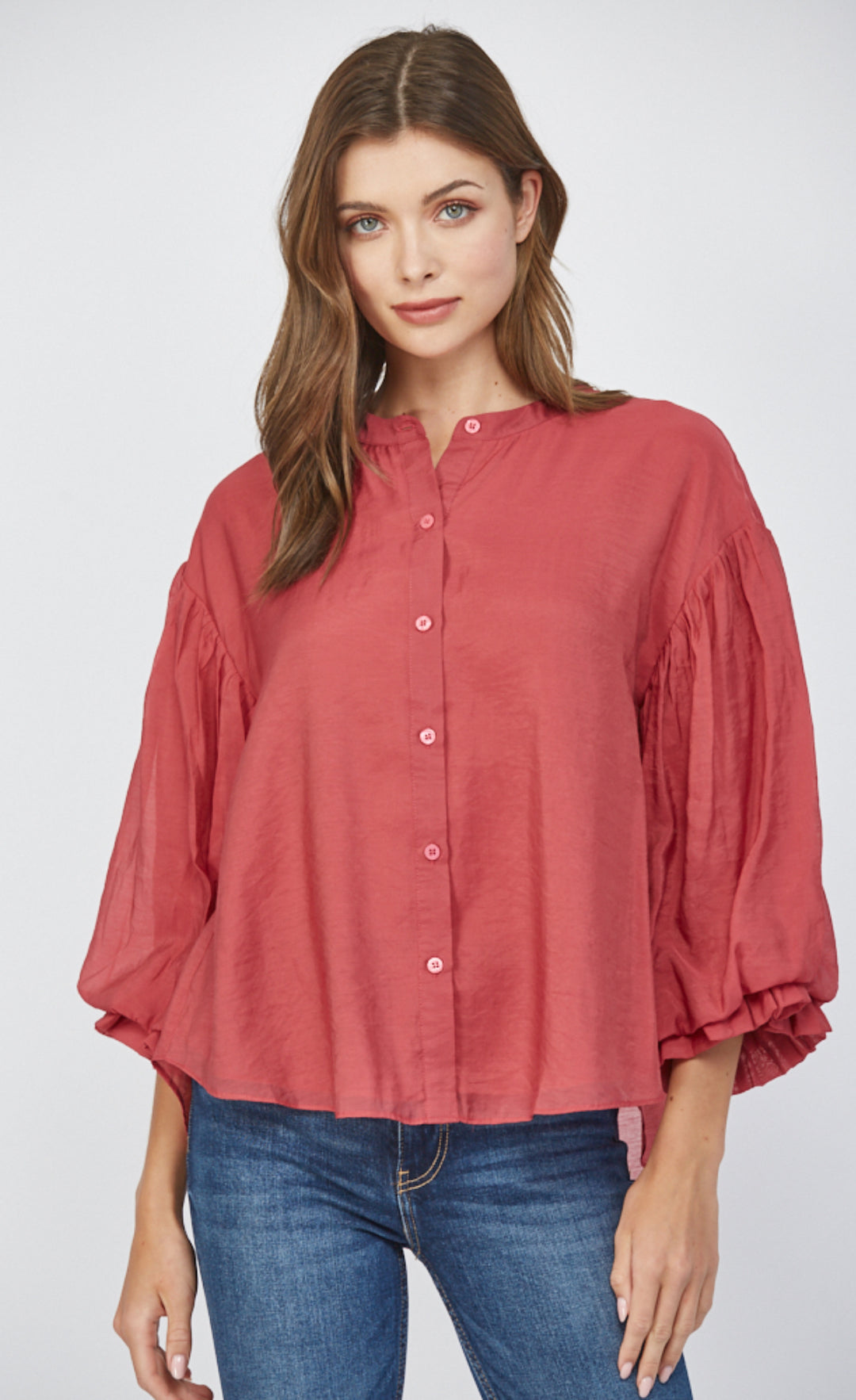 The Harper – Satin Button Front Blouse - Wine Berry