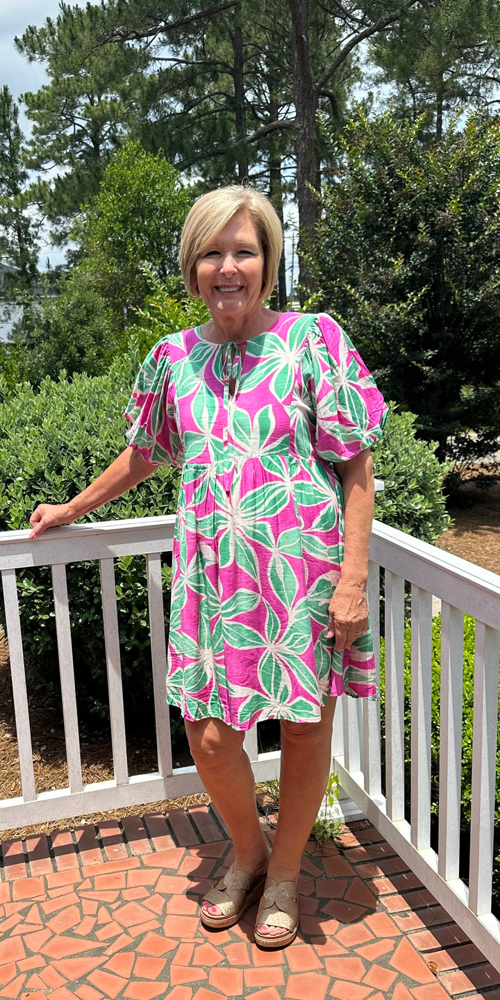 Fuschia and Green Flirty Dress
