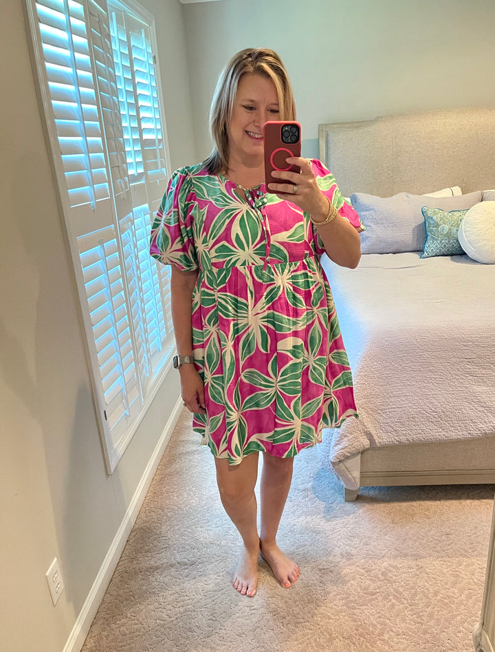 Fuschia and Green Flirty Dress
