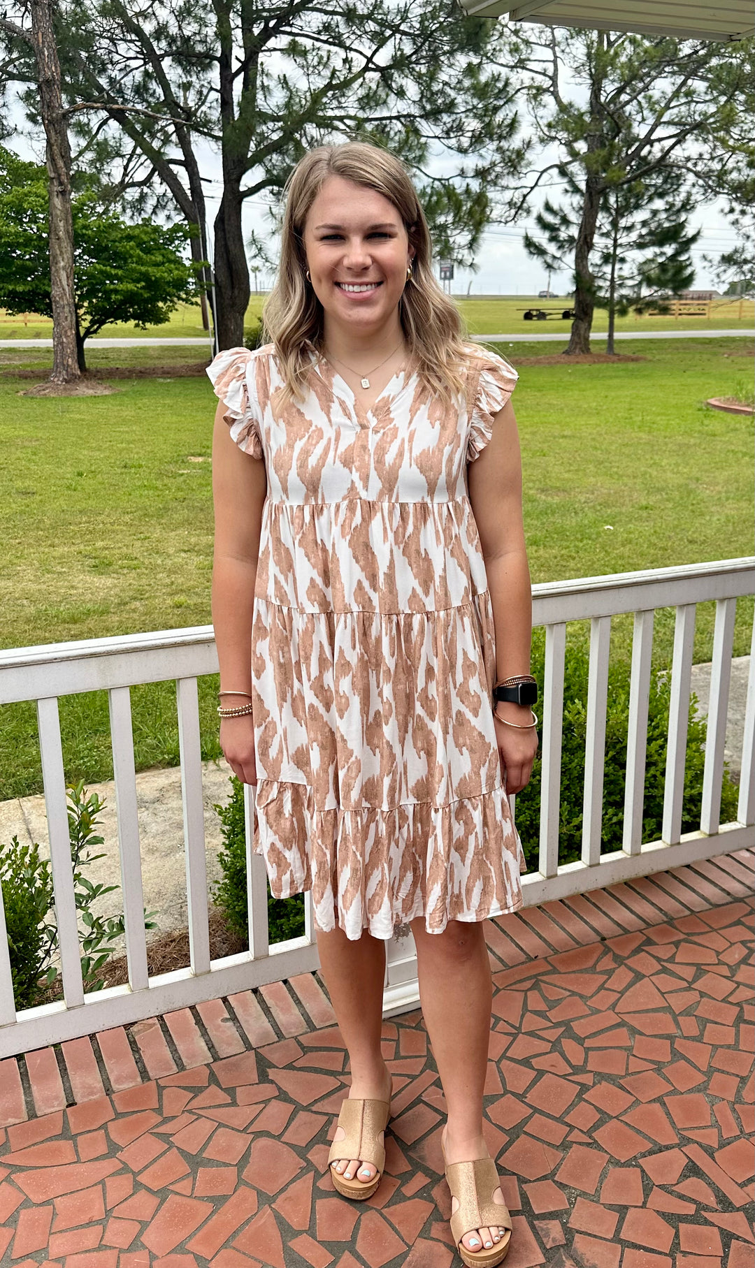 V Neck Ruffle Sleeve Midi Dress