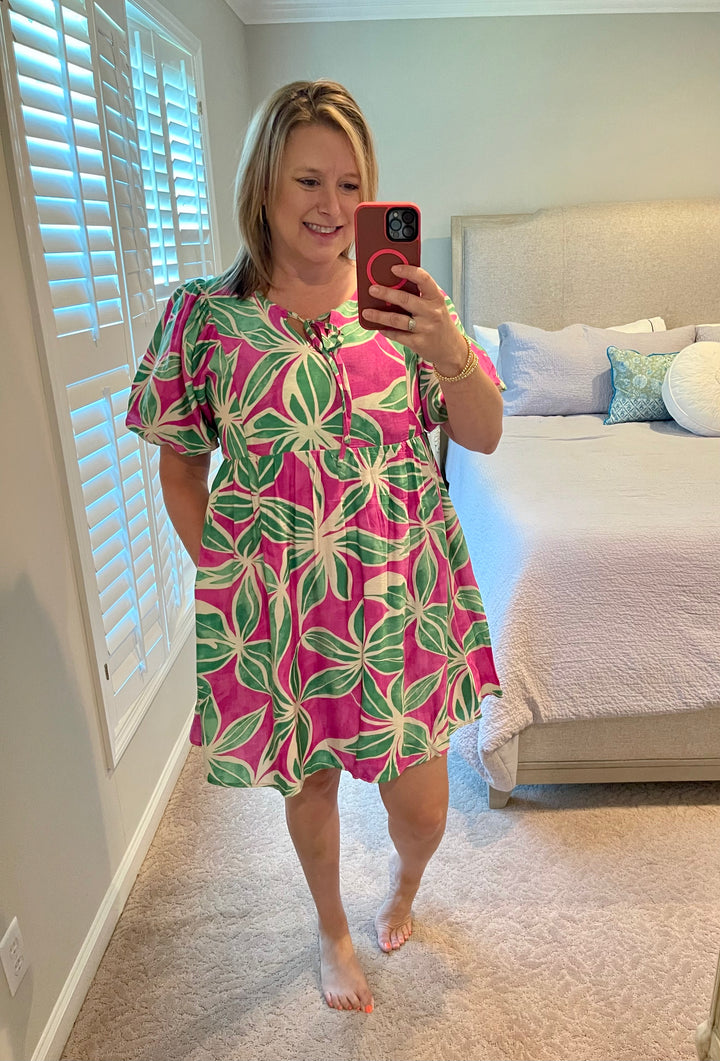 Fuschia and Green Flirty Dress