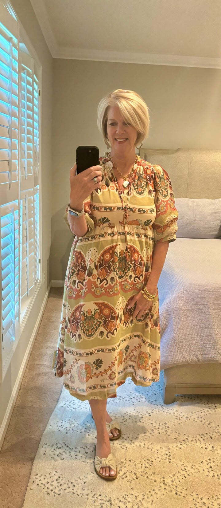Border Print Midi Dress