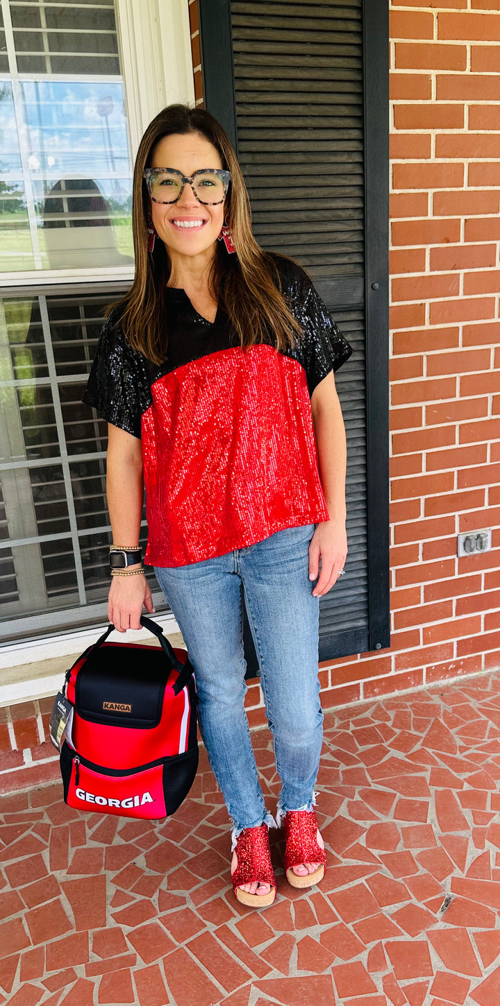 Diane Red & Black Top