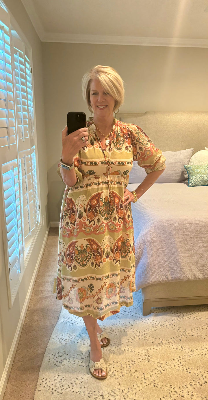 Border Print Midi Dress