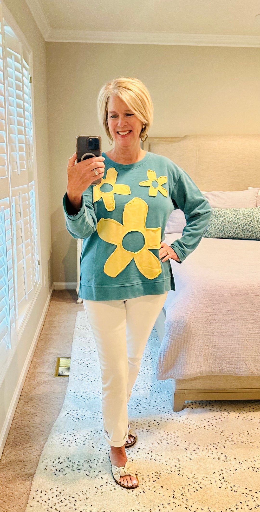 Teal Flower Patch Sweatshir