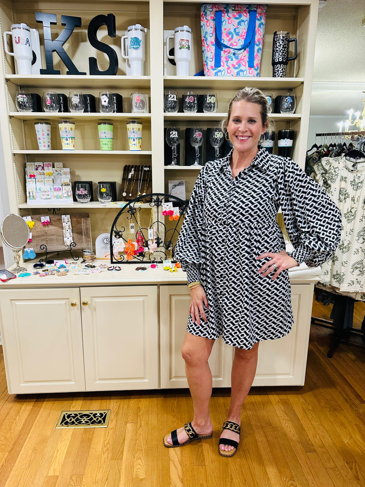 Black and White Geometric Print Dress