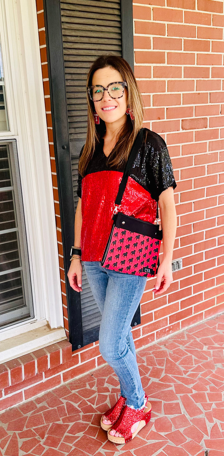 Diane Red & Black Top