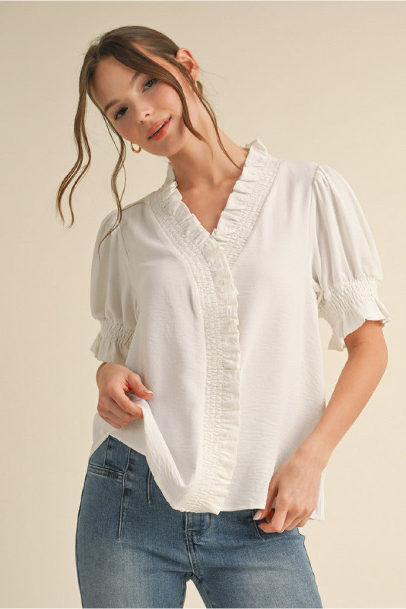 Solid Smocking Top- Off White