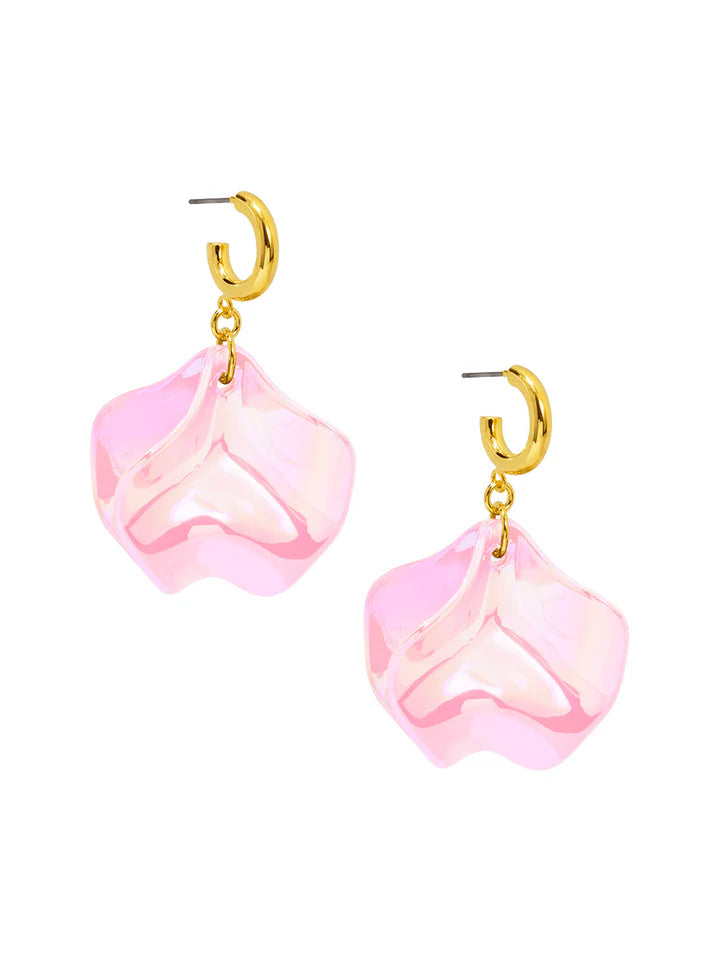 Iridescent 2-Petal Hoop Drop Earring - Light Pink