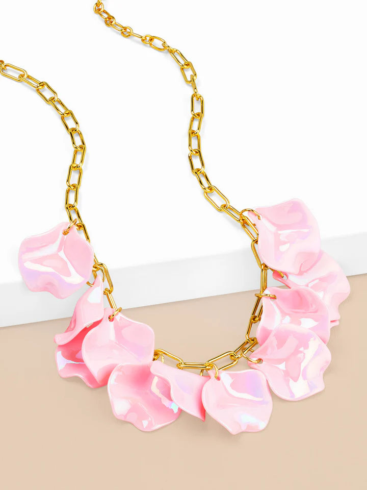Iridescent Petal Cluster Collar Necklace Jewelry- Light Pink