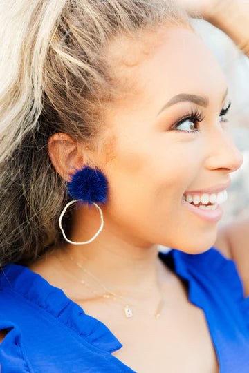 GameDay Glitter Puff Top Hoops- Royal Blue