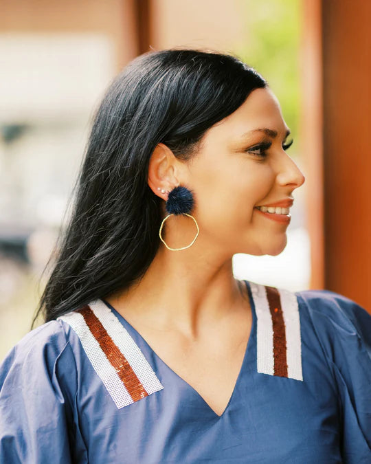 GameDay Glitter Puff Top Hoops- Navy