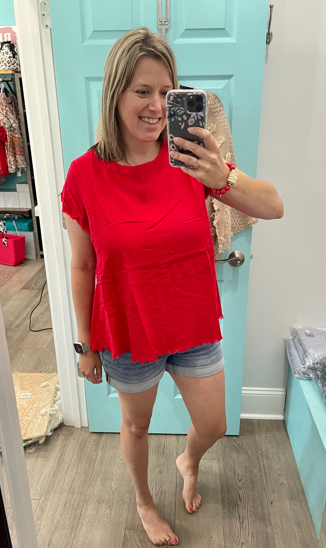 Fringe hem short sleeve top