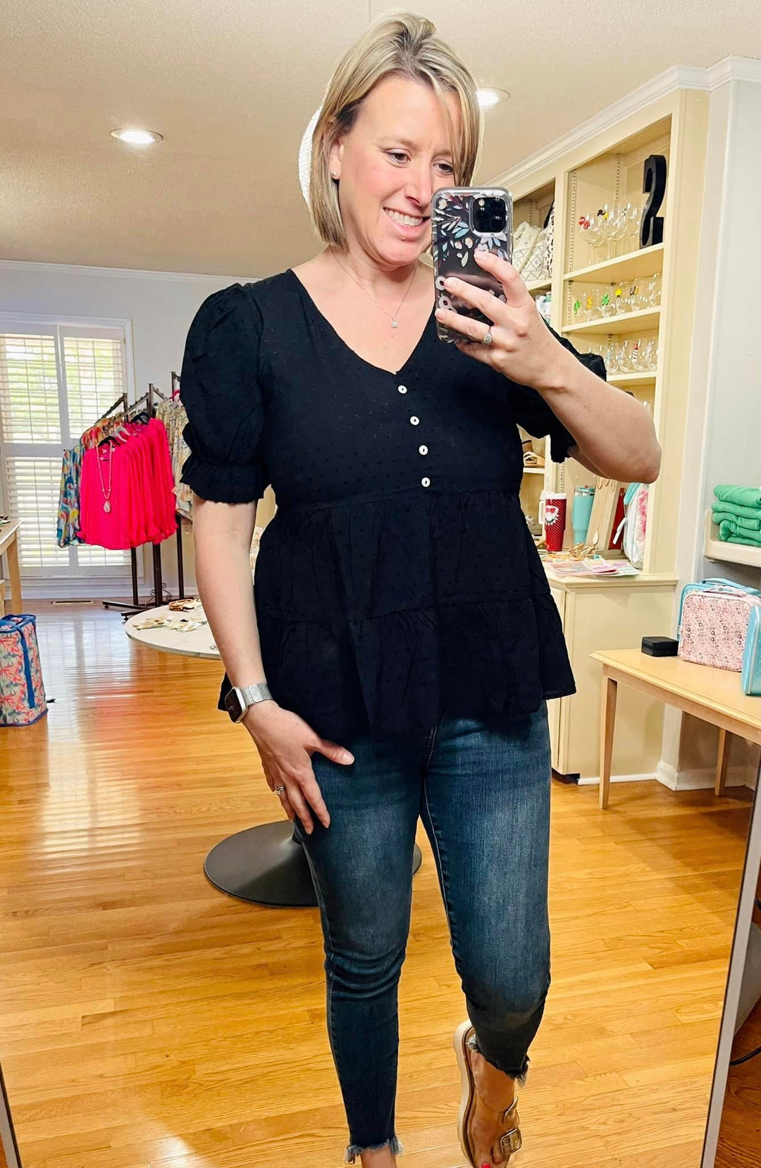 Swiss Dot Tiered Baby doll top- Black