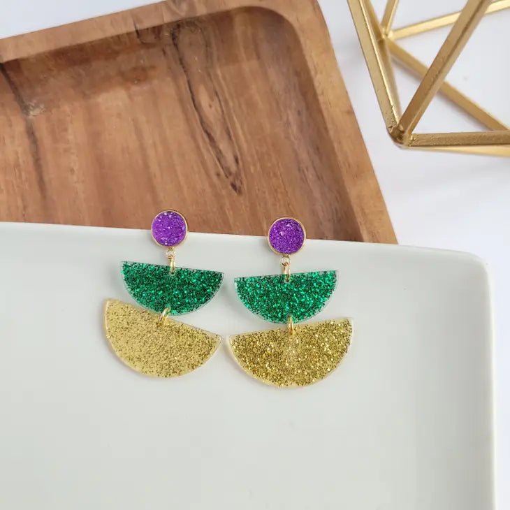Mardi Gras Sparkly Dangle Earrings