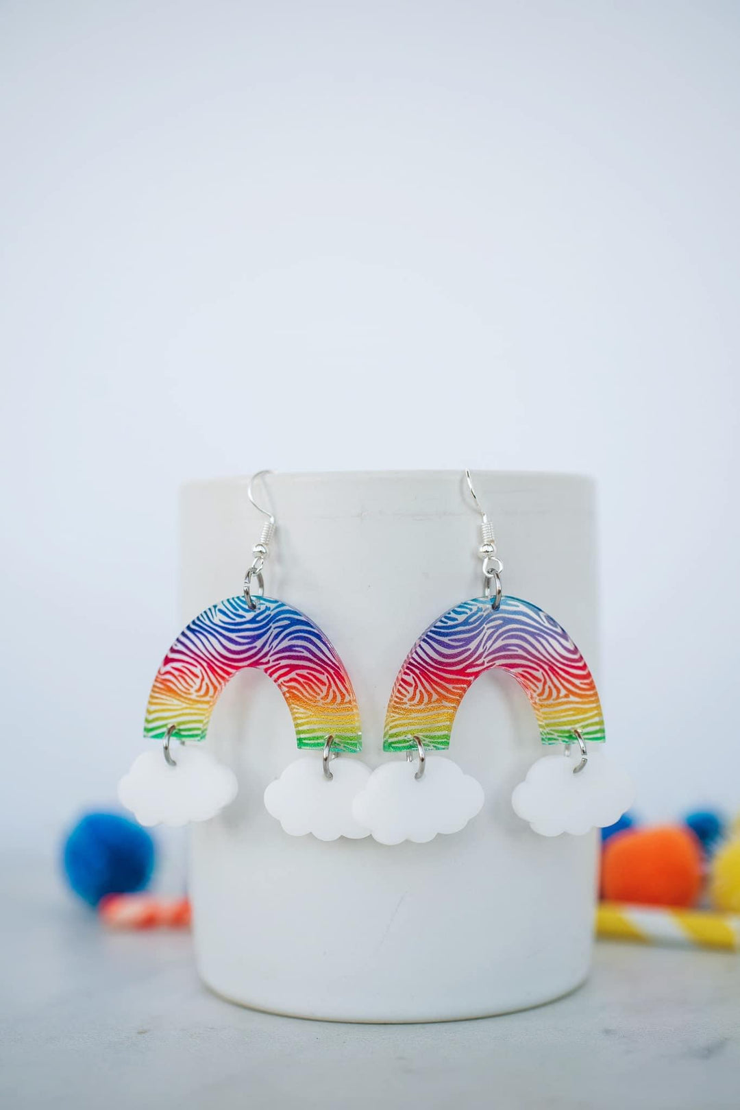Acrylic rainbow π with clouds dangles