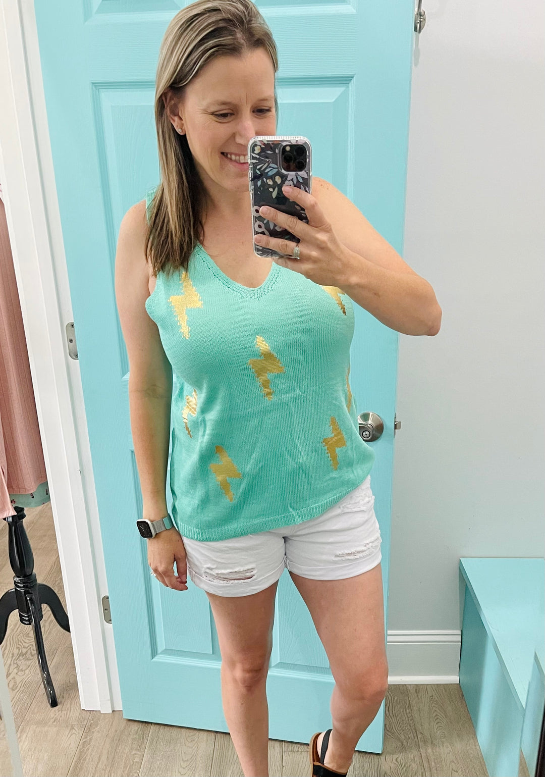 Gold lightening bolt mint tank -2xl/3xl