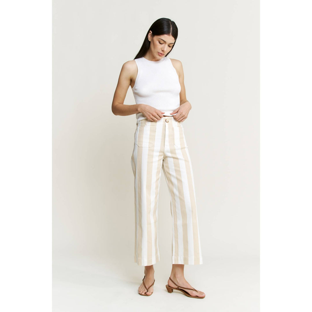 Mica Denim Super High Rise Wide Crop Pants – Tan & White Stripe