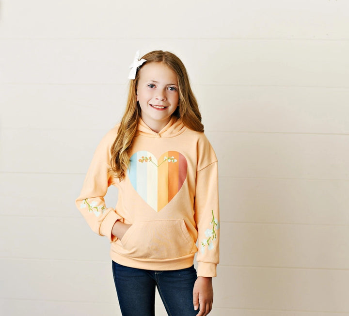 Kids Peach Heart and Floral Hoodie