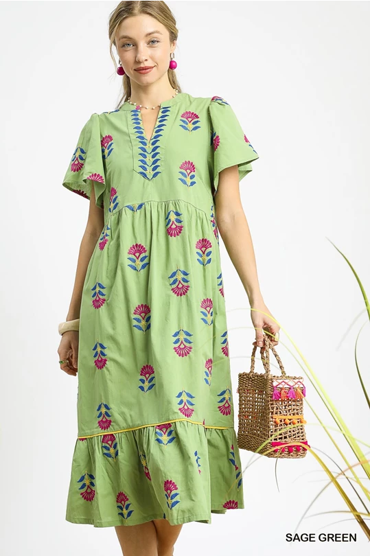 Embroidered Green Dress
