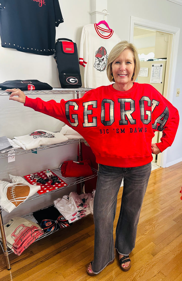 Heritage Plaid Crewneck – Georgia 🏈 ❤️ 🖤 🐾