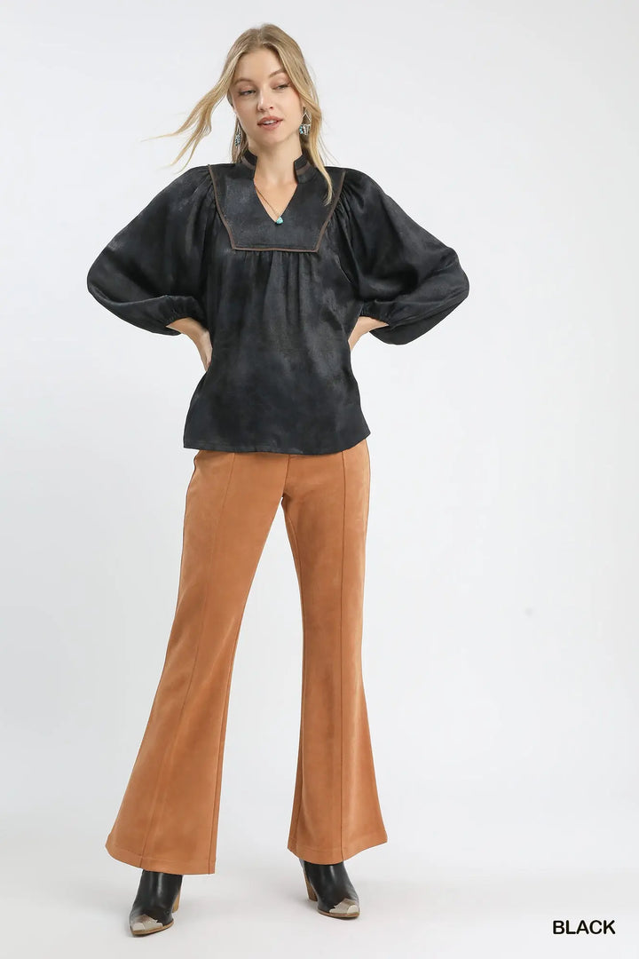 Crinkle Brocade Blouse- Black