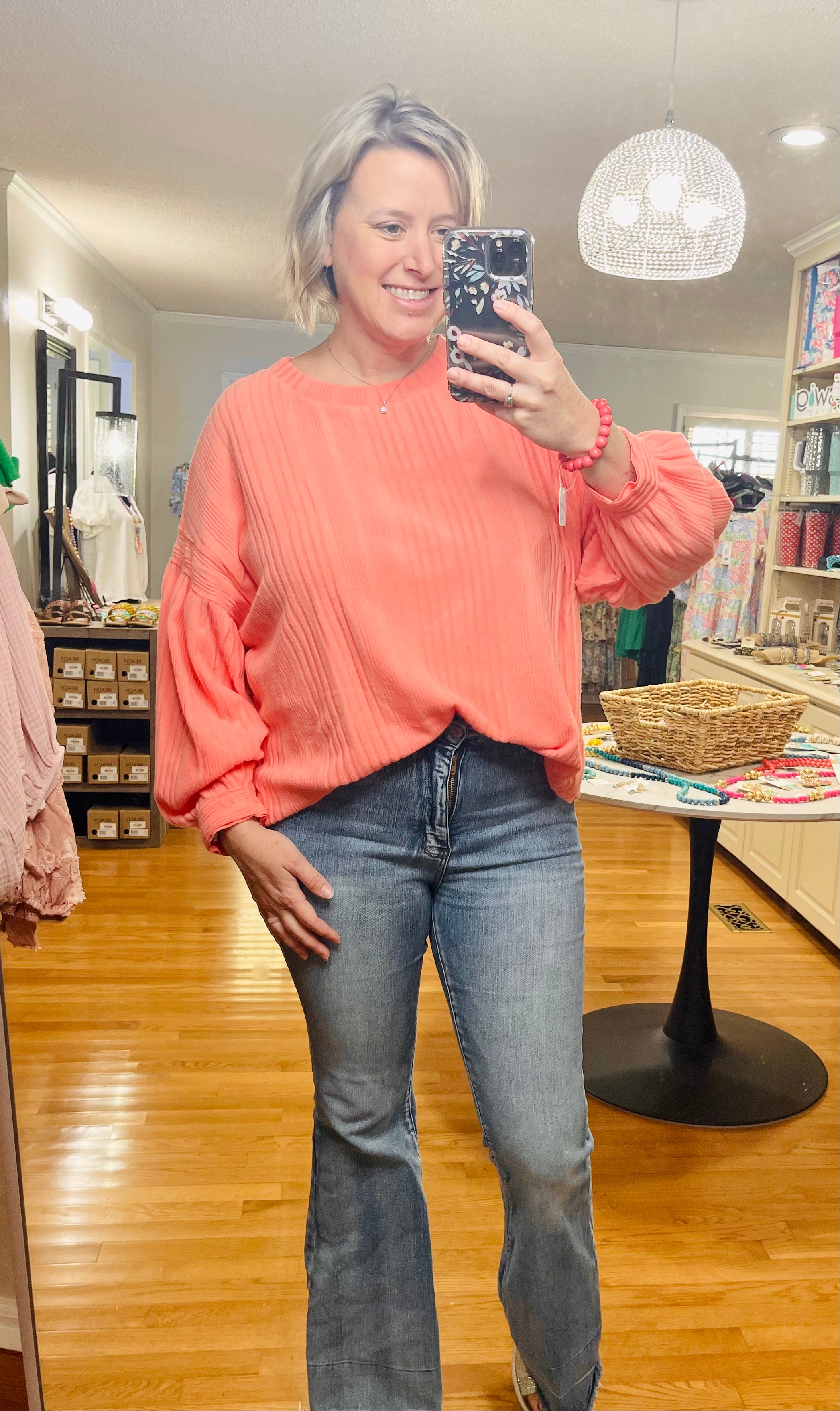 Coral Ribbed Sweater top