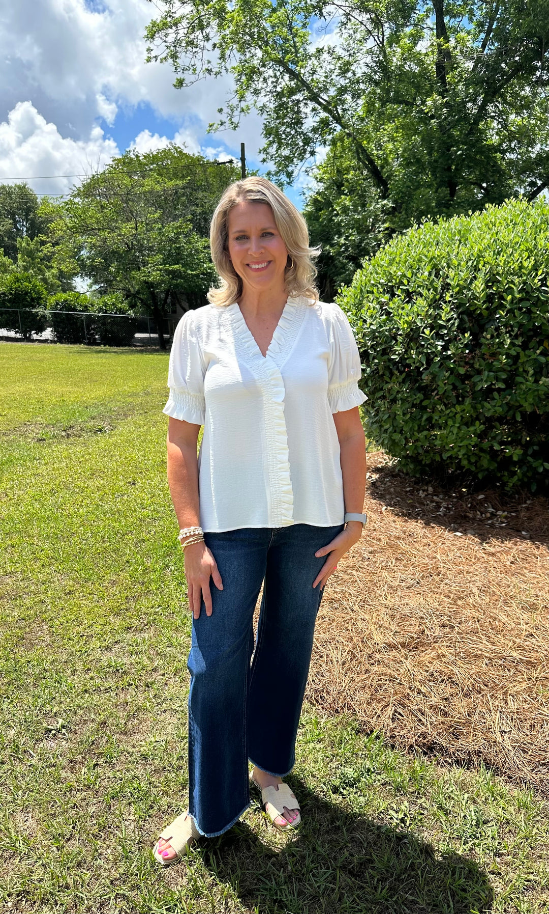 Solid Smocking Top- Off White