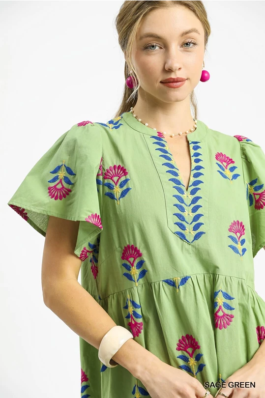 Embroidered Green Dress