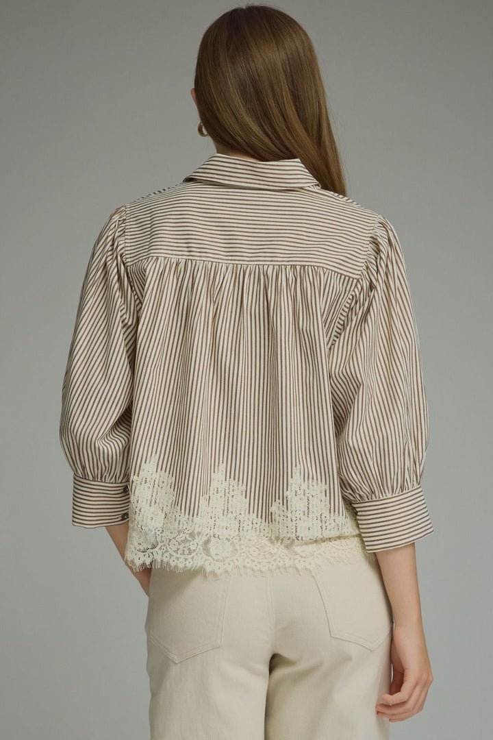 The Charlotte Lace Trim Blouse - Brown