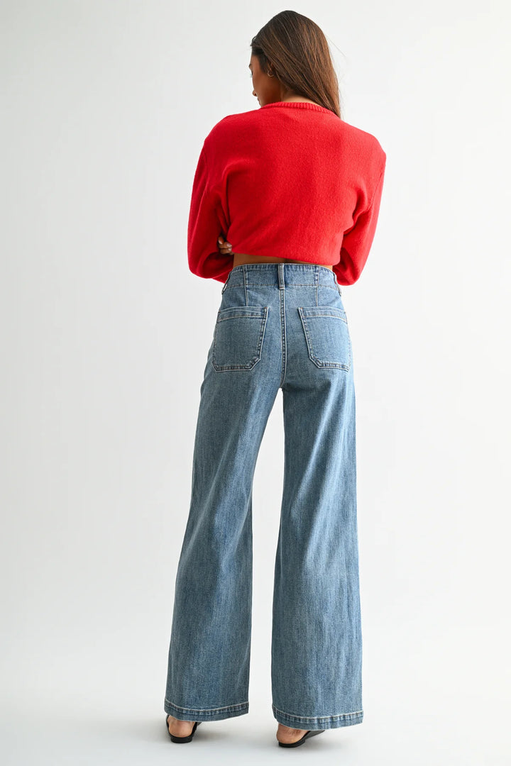 Mica Denim Front-Seamed Wide-Leg Jeans