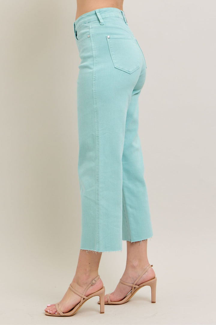 Judy Blue HW Raw Hem Crop in Sky Blue