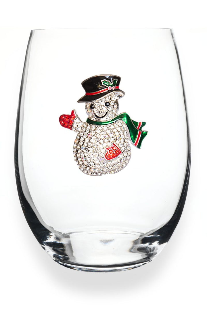 Jeweled Snowman Wine Glass