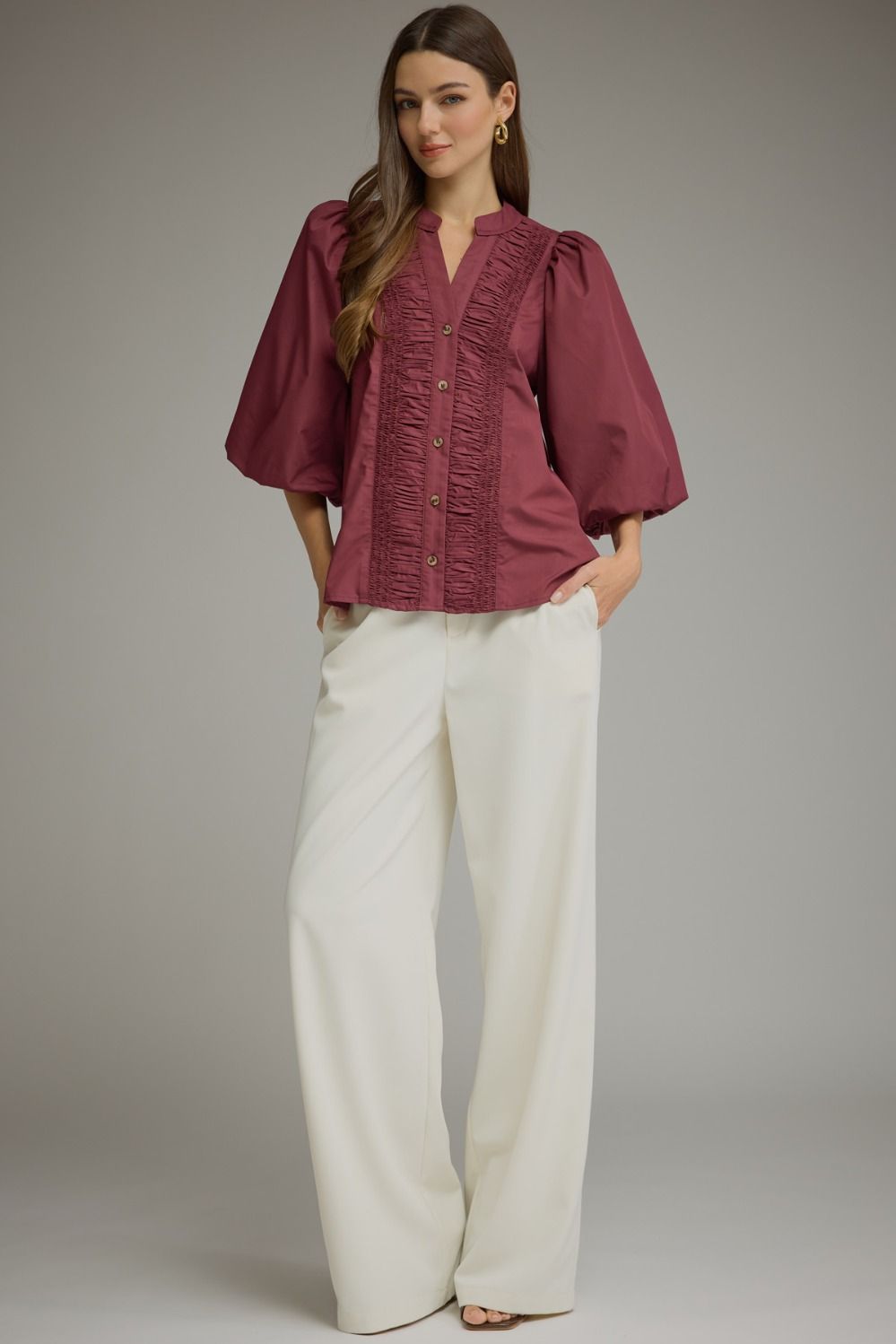 Wine & Shine Balloon Sleeve Blouse